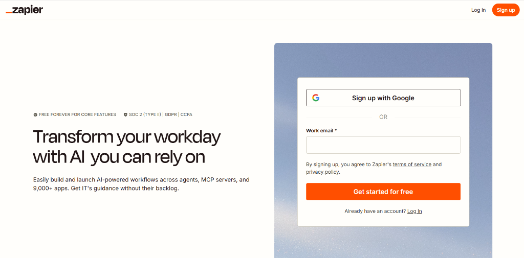 Zapier Homepage - AI Workflow Automation Platform